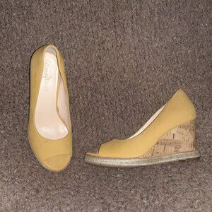 COLE HAAN-Yellow Nubuck Leather-Peep Toe-Cork Wedge-Espadrille-Sz 7-Excellent